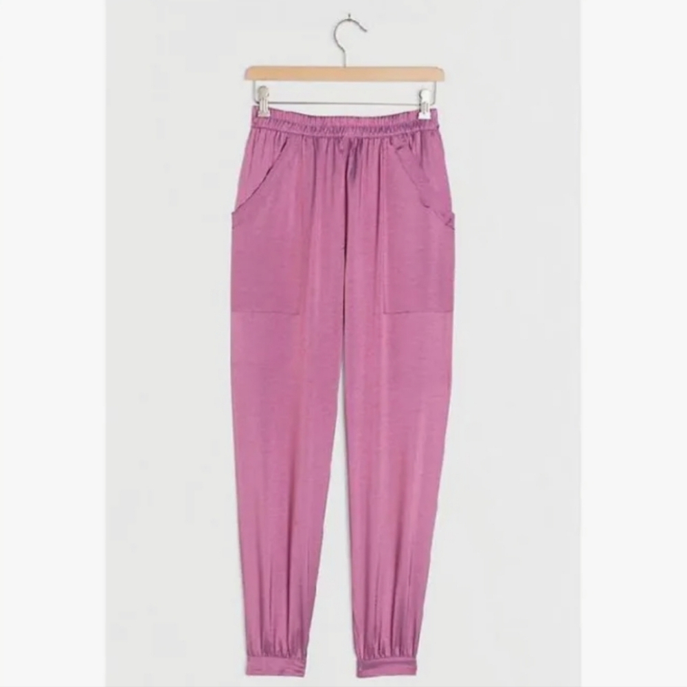 Anthro Current Air Ellamae Satin Jogger Pants Pink Size Large